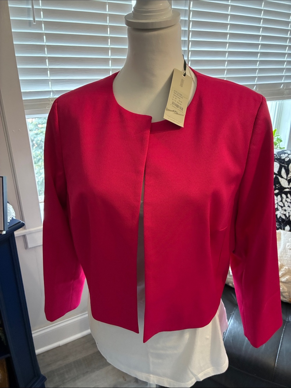 Cropped Open-Front Blazer Jacket in Bright Pink